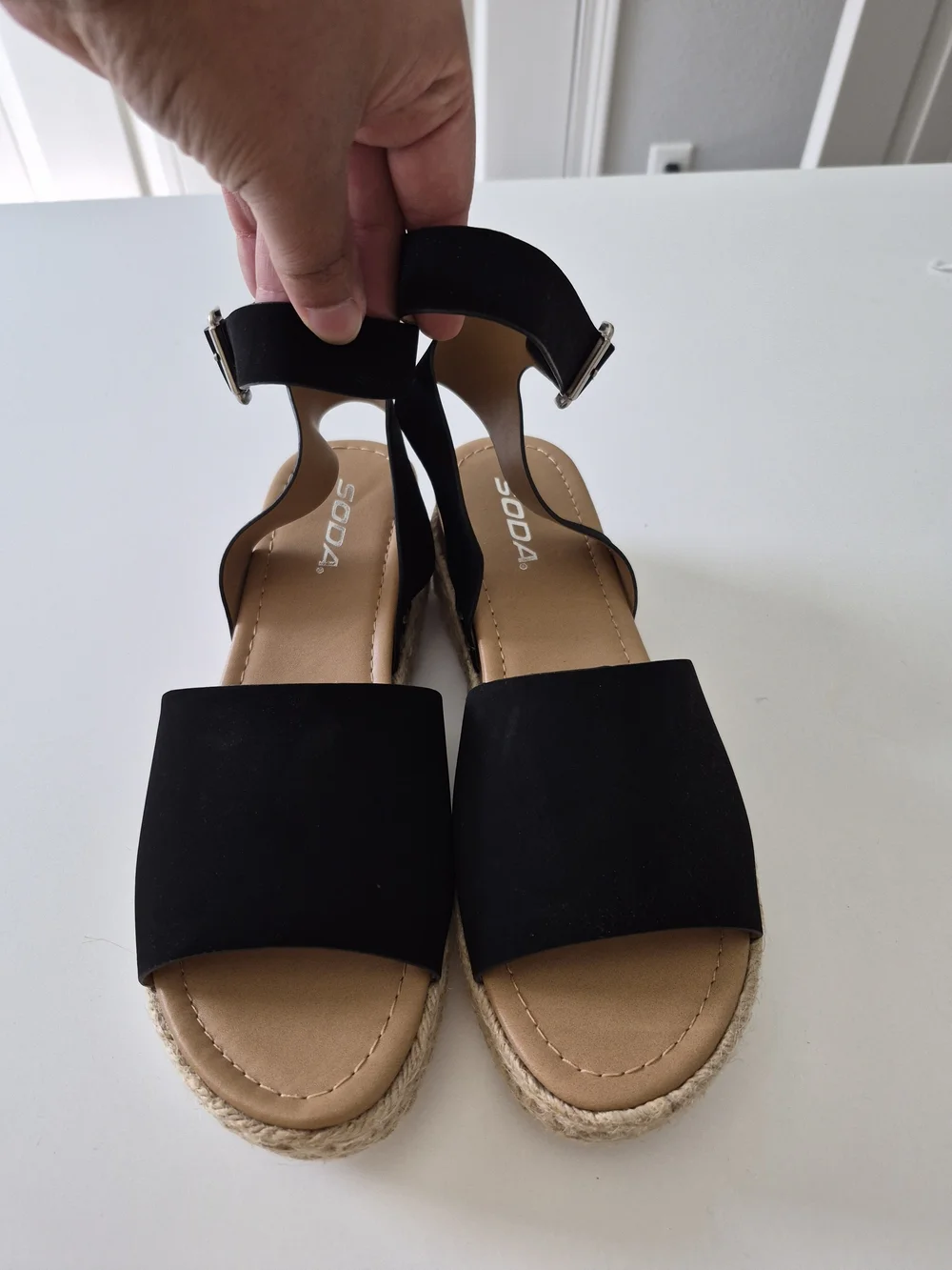 Soda Topic Open Toe Buckle Ankle Strap Espadrilles Flatform Wedge Casual Sandal